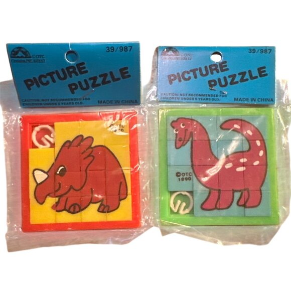 Vintage set of 2 OTC 1990 Picture Puzzle Set 39/987 dinosaur plastic READ NEW - Picture 1 of 7
